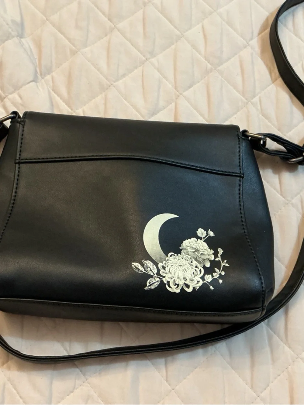 Hot Topic Black Crossbody Bag with Moth and Moon Design - Picture 6 of 6